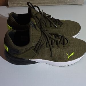 Puma Khaki Sneakers with Bright Yellow Highlights